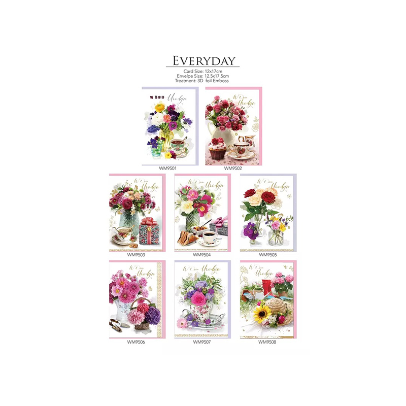 Delicada Tarjeta de Felicitación con Diseño Floral, Desayuno y Café