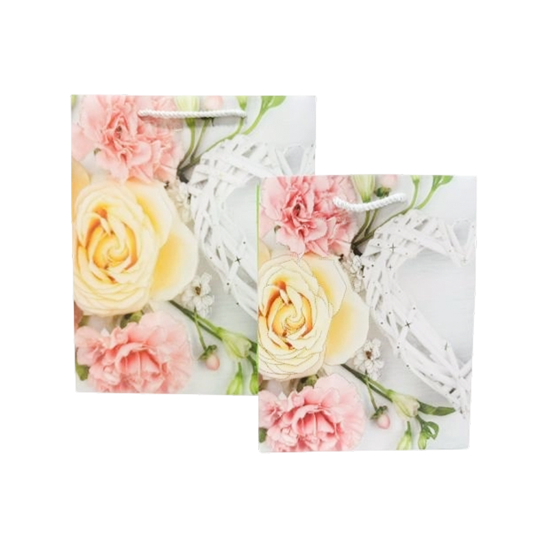 Bolsas de regalo de papel personalizadas con patrones florales y su logotipo exclusivo