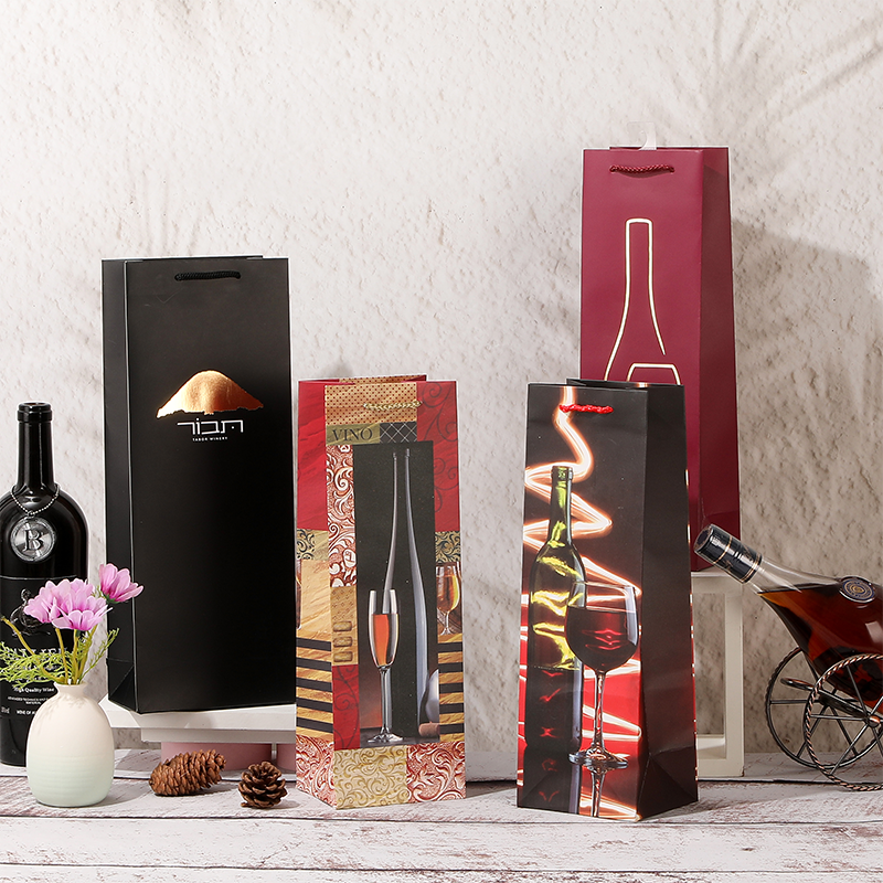 Bolsas de regalo de papel para una sola botella de vino con asas de cuerda