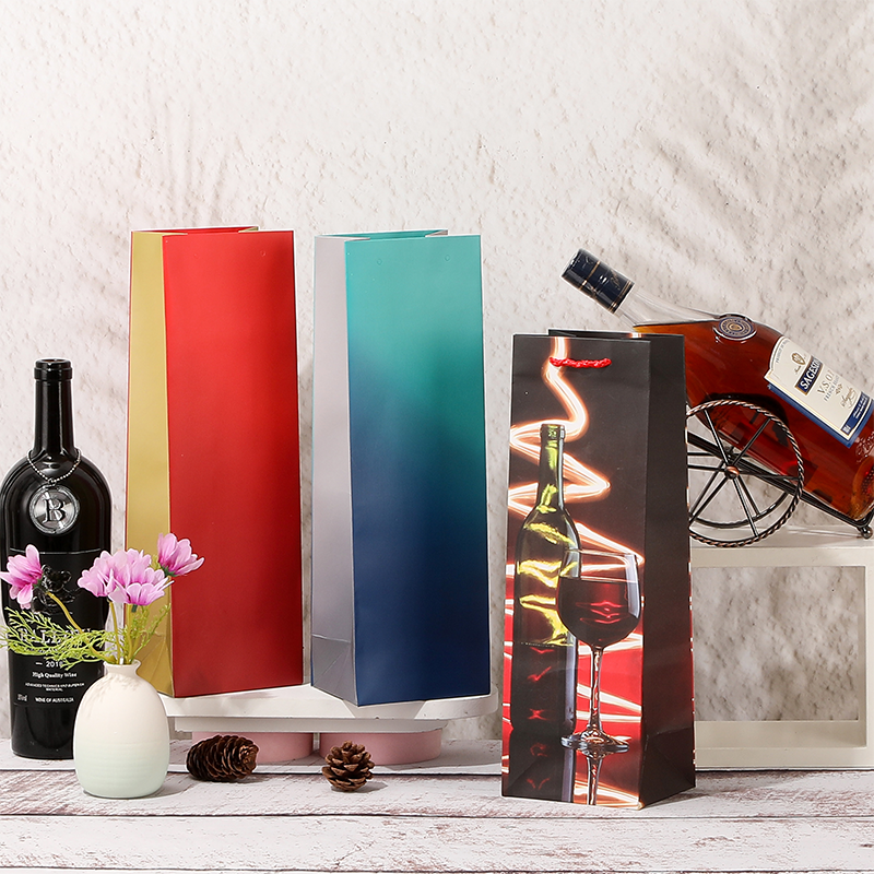 Bolsas de regalo de papel para una sola botella de vino con asas de cuerda