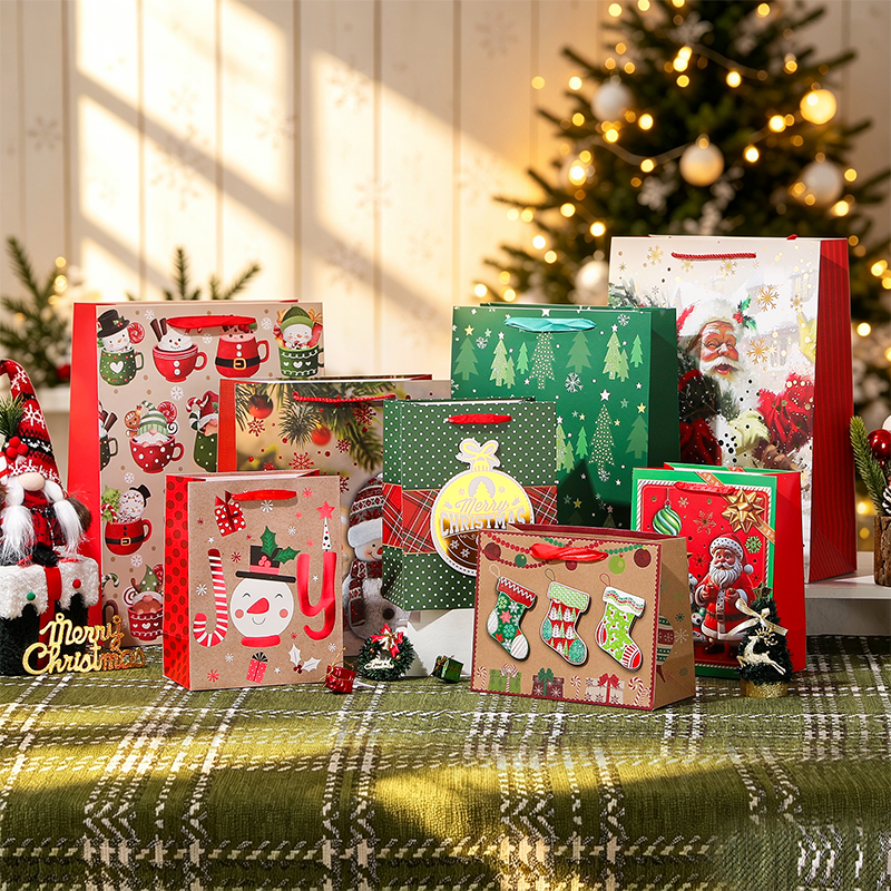 Bolsa de regalo de papel Kraft impresa Navidad decorativa de temporada