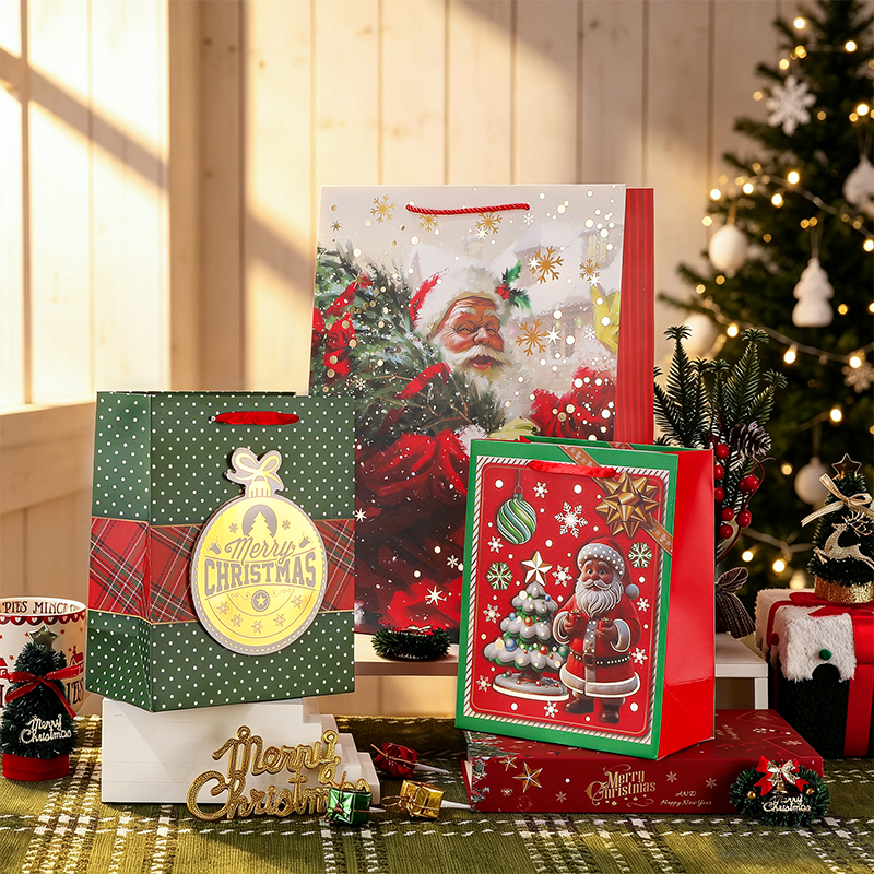 Bolsa de regalo de papel Kraft impresa Navidad decorativa de temporada