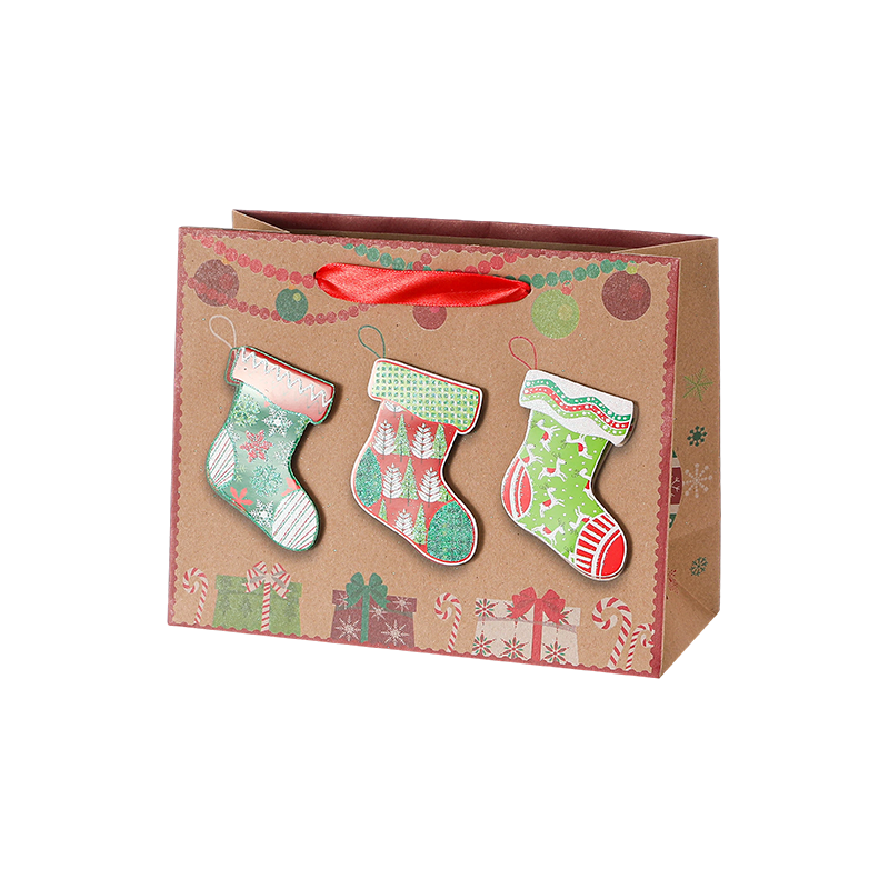Bolsa de regalo de papel Kraft impresa Navidad decorativa de temporada