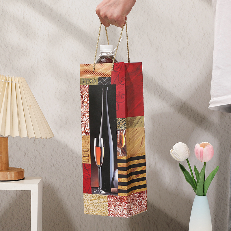 Bolsas de regalo de papel para una sola botella de vino con asas de cuerda